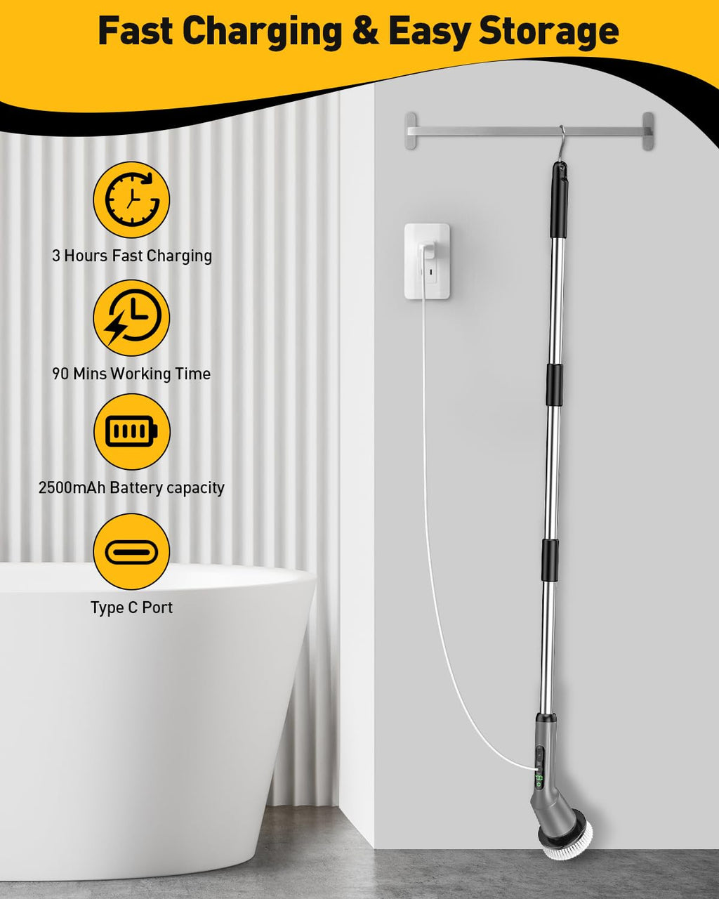 Electric Spin Scrubber for Cleaning Bathroom, Shower Scrubber Cordless Cleaning Brush with IPX7 Waterproof & 2 Speed, 3 Brush Heads, Bathroom Cleaning Supplies for Shower Tub Tile Toilet Grey