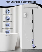 Electric Spin Scrubber for Cleaning Bathroom, Shower Scrubber Cordless Cleaning Brush with IPX7 Waterproof & 2 Speed, 3 Brush Heads, Bathroom Cleaning Supplies for Shower Tub Tile Toilet Grey
