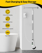 Electric Spin Scrubber for Cleaning Bathroom, Shower Scrubber Cordless Cleaning Brush with IPX7 Waterproof & 2 Speed, 3 Brush Heads, Bathroom Cleaning Supplies for Shower Tub Tile Toilet Grey