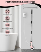 Electric Spin Scrubber for Cleaning Bathroom, Shower Scrubber Cordless Cleaning Brush with IPX7 Waterproof & 2 Speed, 3 Brush Heads, Bathroom Cleaning Supplies for Shower Tub Tile Toilet Grey