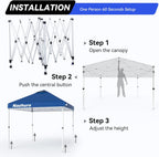 Nazhura 10' x 10' Pop Up Canopy Tent with Sand Weight Bag, Freestanding Sun Shelter for Picnic and Camping, One Person Setup and Height Adjustable (Blue)