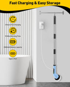 Electric Spin Scrubber for Cleaning Bathroom, Shower Scrubber Cordless Cleaning Brush with IPX7 Waterproof & 2 Speed, 3 Brush Heads, Bathroom Cleaning Supplies for Shower Tub Tile Toilet Grey