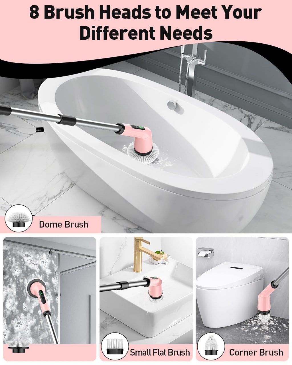 Electric Spin Scrubber for Cleaning Bathroom, Shower Scrubber Cordless Cleaning Brush with IPX7 Waterproof & 2 Speed, 3 Brush Heads, Bathroom Cleaning Supplies for Shower Tub Tile Toilet Grey