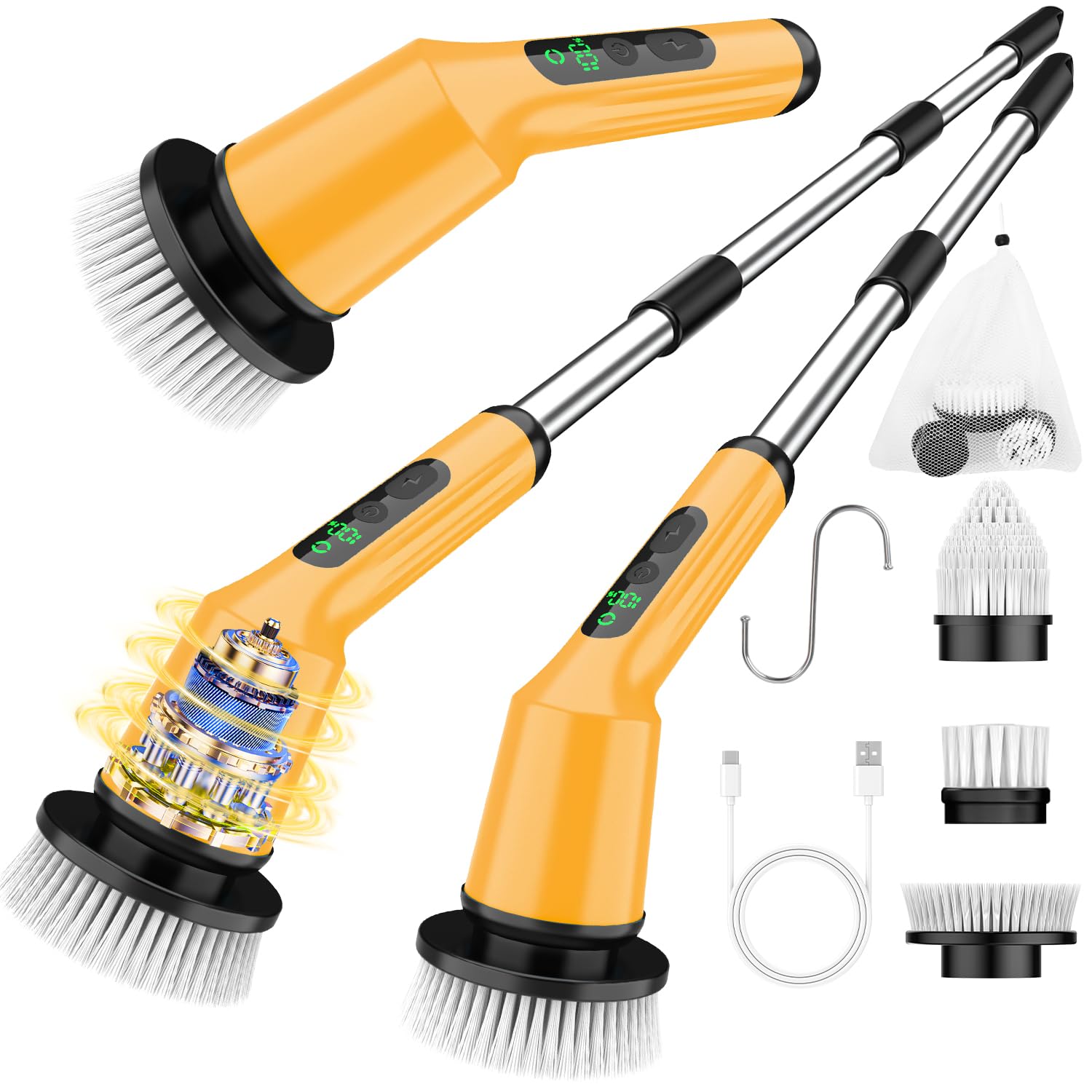 Electric Spin Scrubber for Cleaning Bathroom, Shower Scrubber Cordless Cleaning Brush with IPX7 Waterproof & 2 Speed, 3 Brush Heads, Bathroom Cleaning Supplies for Shower Tub Tile Toilet Grey