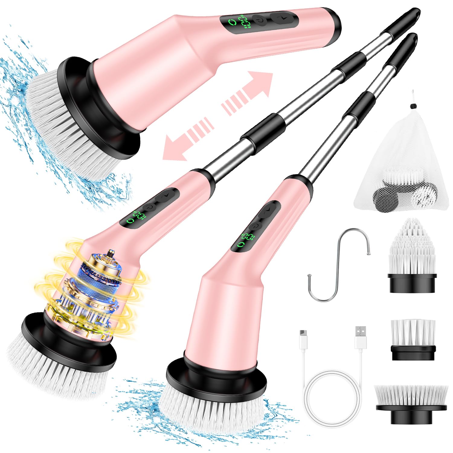 Electric Spin Scrubber for Cleaning Bathroom, Shower Scrubber Cordless Cleaning Brush with IPX7 Waterproof & 2 Speed, 3 Brush Heads, Bathroom Cleaning Supplies for Shower Tub Tile Toilet Grey