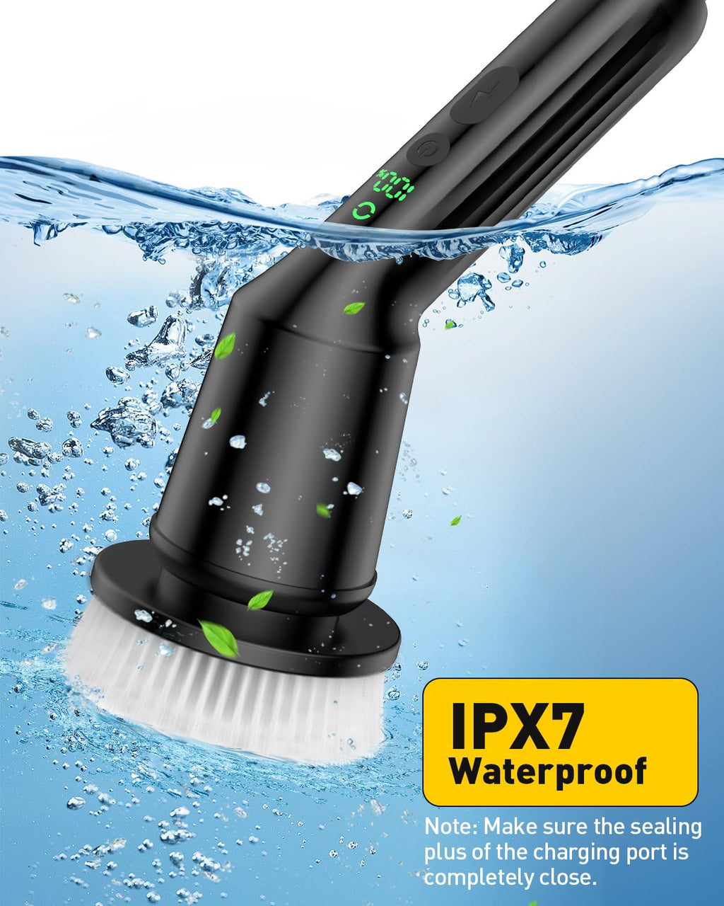 Electric Spin Scrubber for Cleaning Bathroom, Shower Scrubber Cordless Cleaning Brush with IPX7 Waterproof & 2 Speed, 3 Brush Heads, Bathroom Cleaning Supplies for Shower Tub Tile Toilet Grey