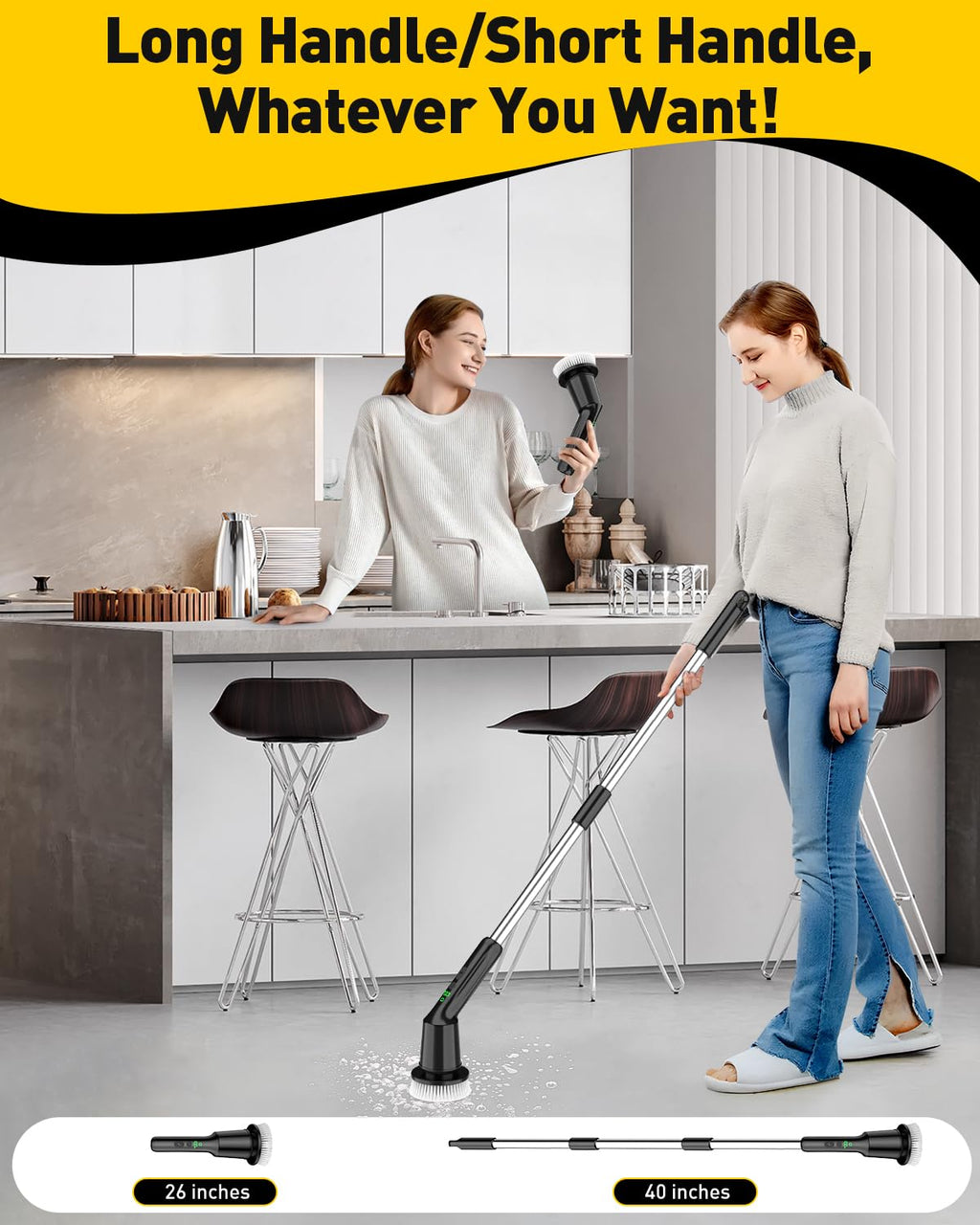 Electric Spin Scrubber for Cleaning Bathroom, Shower Scrubber Cordless Cleaning Brush with IPX7 Waterproof & 2 Speed, 3 Brush Heads, Bathroom Cleaning Supplies for Shower Tub Tile Toilet Grey