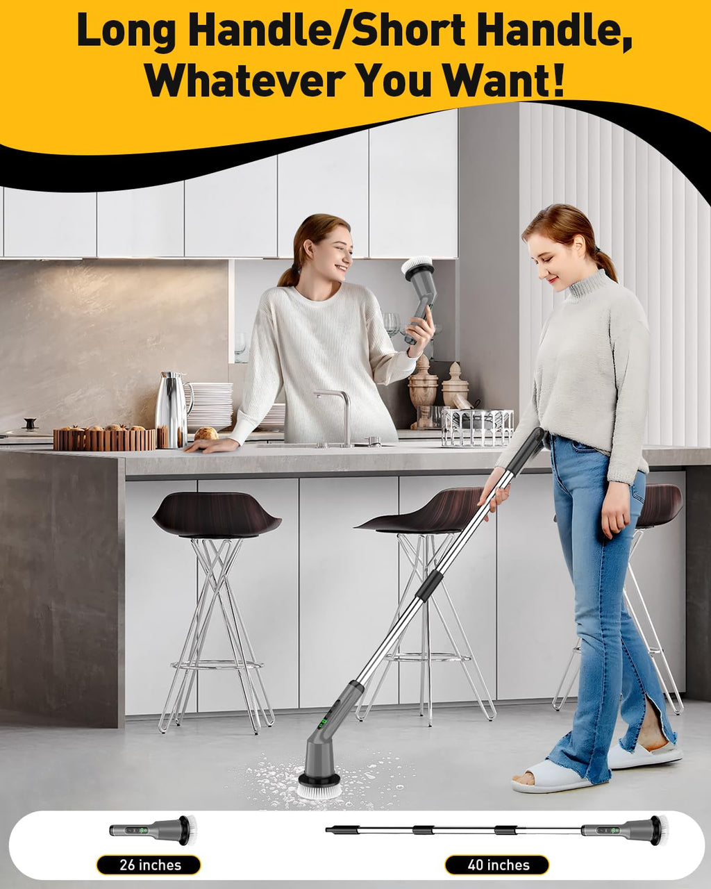 Electric Spin Scrubber for Cleaning Bathroom, Shower Scrubber Cordless Cleaning Brush with IPX7 Waterproof & 2 Speed, 3 Brush Heads, Bathroom Cleaning Supplies for Shower Tub Tile Toilet Grey