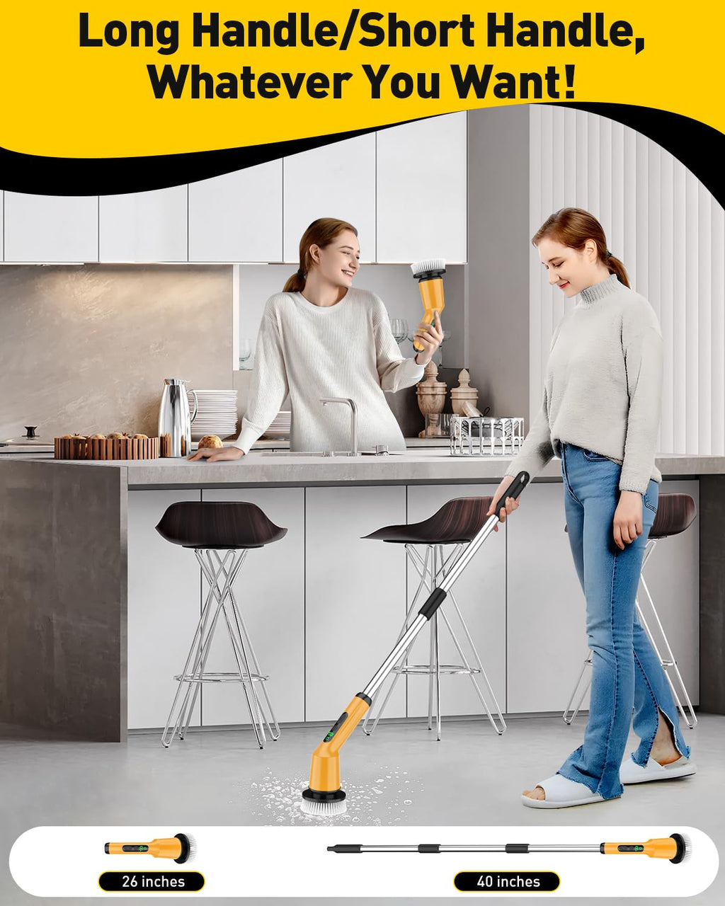 Electric Spin Scrubber for Cleaning Bathroom, Shower Scrubber Cordless Cleaning Brush with IPX7 Waterproof & 2 Speed, 3 Brush Heads, Bathroom Cleaning Supplies for Shower Tub Tile Toilet Grey