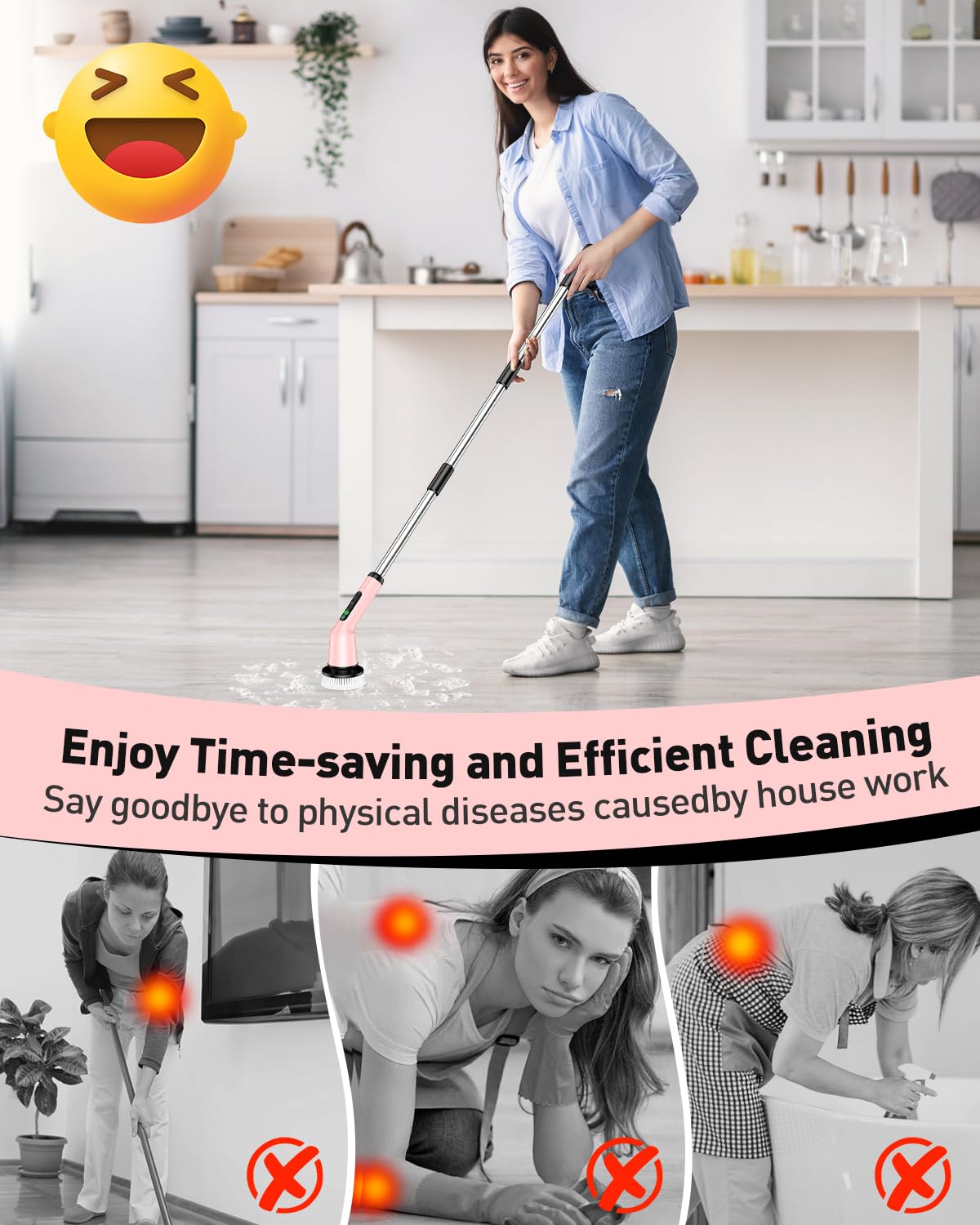 Electric Spin Scrubber for Cleaning Bathroom, Shower Scrubber Cordless Cleaning Brush with IPX7 Waterproof & 2 Speed, 3 Brush Heads, Bathroom Cleaning Supplies for Shower Tub Tile Toilet Grey