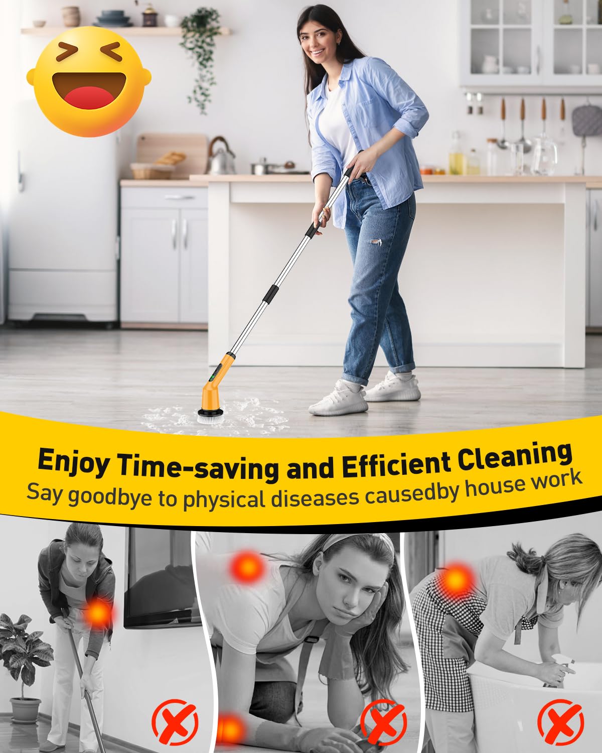 Electric Spin Scrubber for Cleaning Bathroom, Shower Scrubber Cordless Cleaning Brush with IPX7 Waterproof & 2 Speed, 3 Brush Heads, Bathroom Cleaning Supplies for Shower Tub Tile Toilet Grey