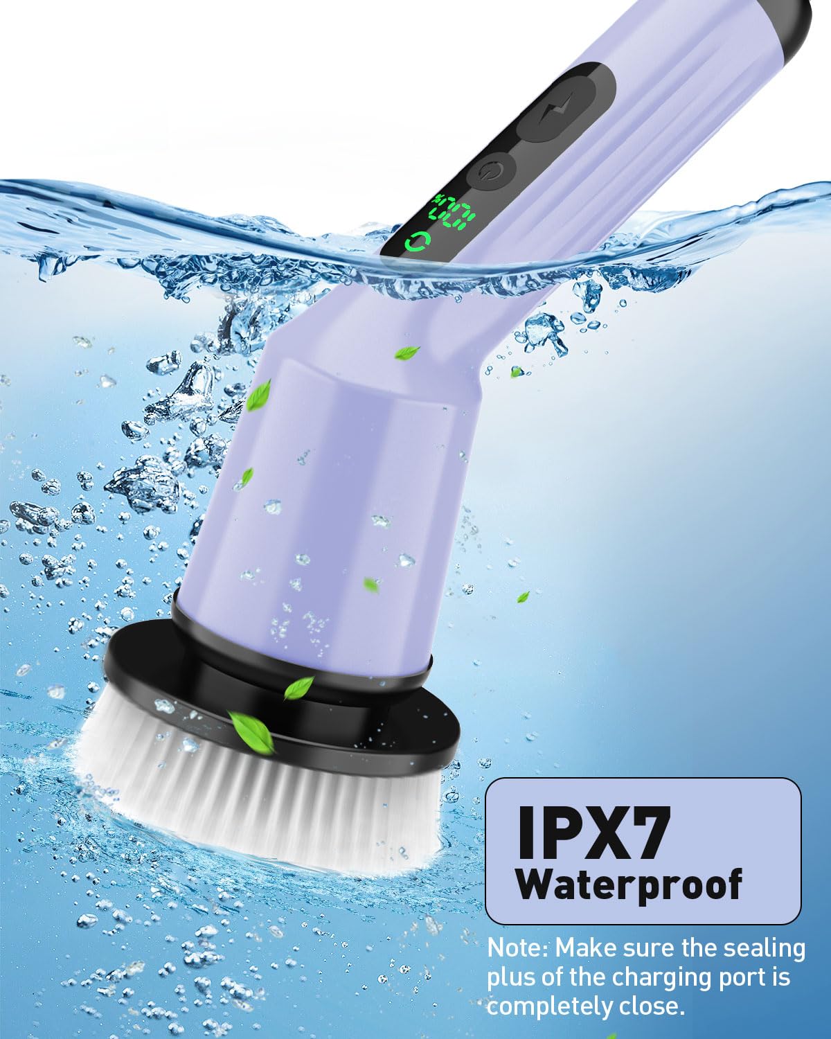 Electric Spin Scrubber for Cleaning Bathroom, Shower Scrubber Cordless Cleaning Brush with IPX7 Waterproof & 2 Speed, 3 Brush Heads, Bathroom Cleaning Supplies for Shower Tub Tile Toilet Grey