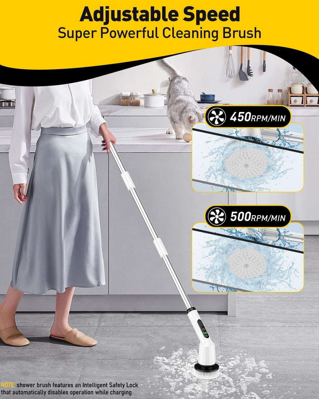 Electric Spin Scrubber for Cleaning Bathroom, Shower Scrubber Cordless Cleaning Brush with IPX7 Waterproof & 2 Speed, 3 Brush Heads, Bathroom Cleaning Supplies for Shower Tub Tile Toilet Grey