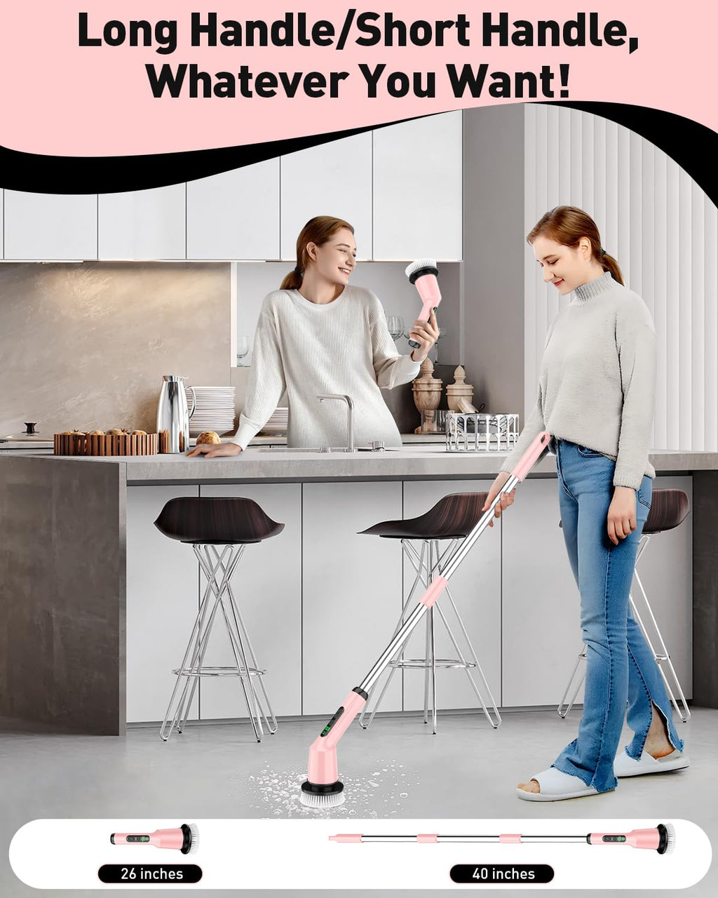 Electric Spin Scrubber for Cleaning Bathroom, Shower Scrubber Cordless Cleaning Brush with IPX7 Waterproof & 2 Speed, 3 Brush Heads, Bathroom Cleaning Supplies for Shower Tub Tile Toilet Grey