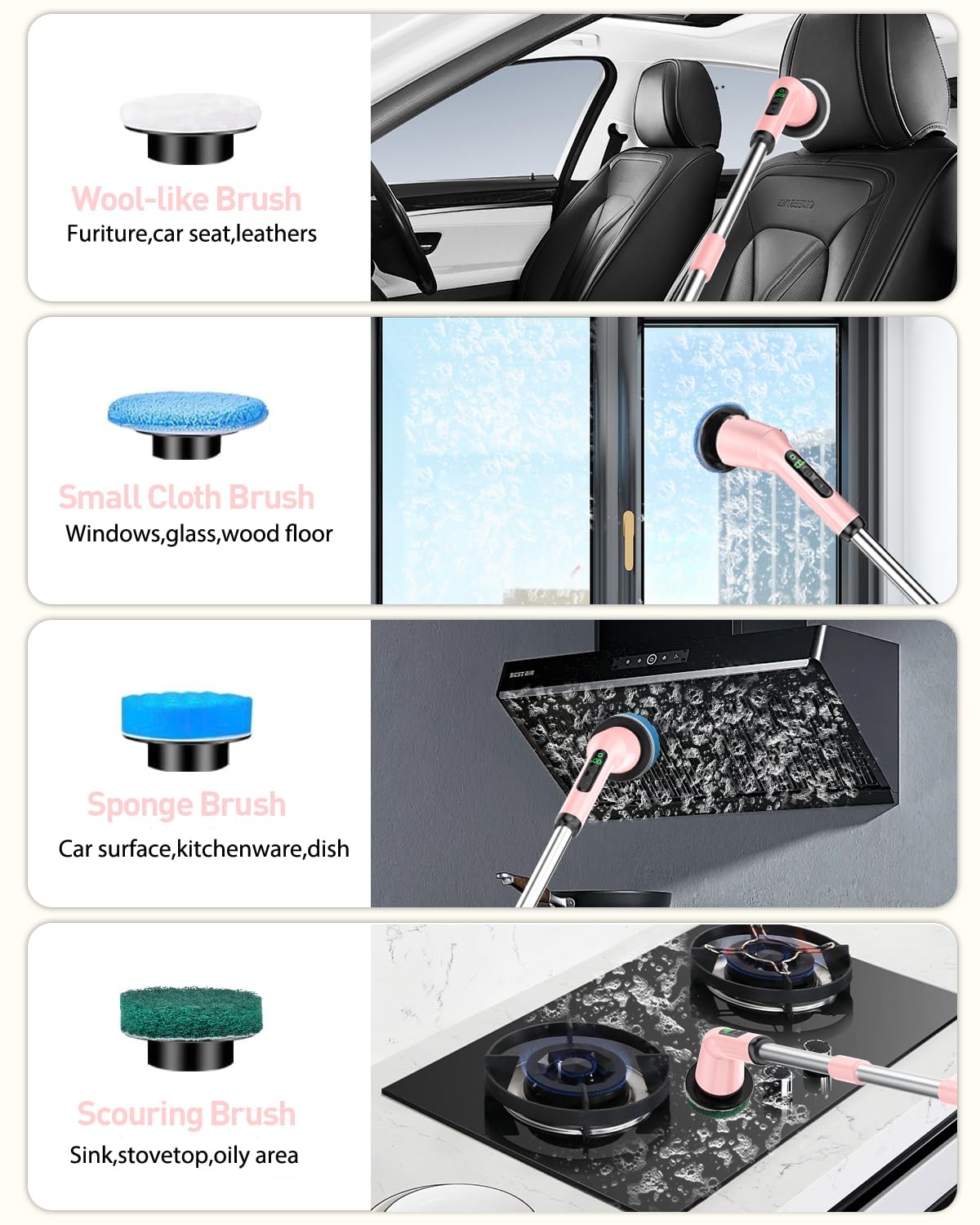 Electric Spin Scrubber for Cleaning Bathroom, Shower Scrubber Cordless Cleaning Brush with IPX7 Waterproof & 2 Speed, 3 Brush Heads, Bathroom Cleaning Supplies for Shower Tub Tile Toilet Grey