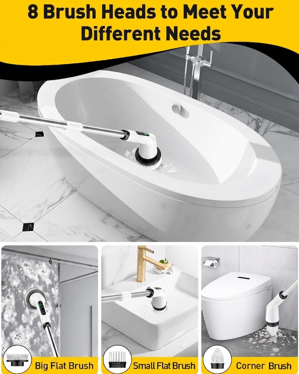 Electric Spin Scrubber for Cleaning Bathroom, Shower Scrubber Cordless Cleaning Brush with IPX7 Waterproof & 2 Speed, 3 Brush Heads, Bathroom Cleaning Supplies for Shower Tub Tile Toilet Grey