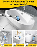 Electric Spin Scrubber for Cleaning Bathroom, Shower Scrubber Cordless Cleaning Brush with IPX7 Waterproof & 2 Speed, 3 Brush Heads, Bathroom Cleaning Supplies for Shower Tub Tile Toilet Grey