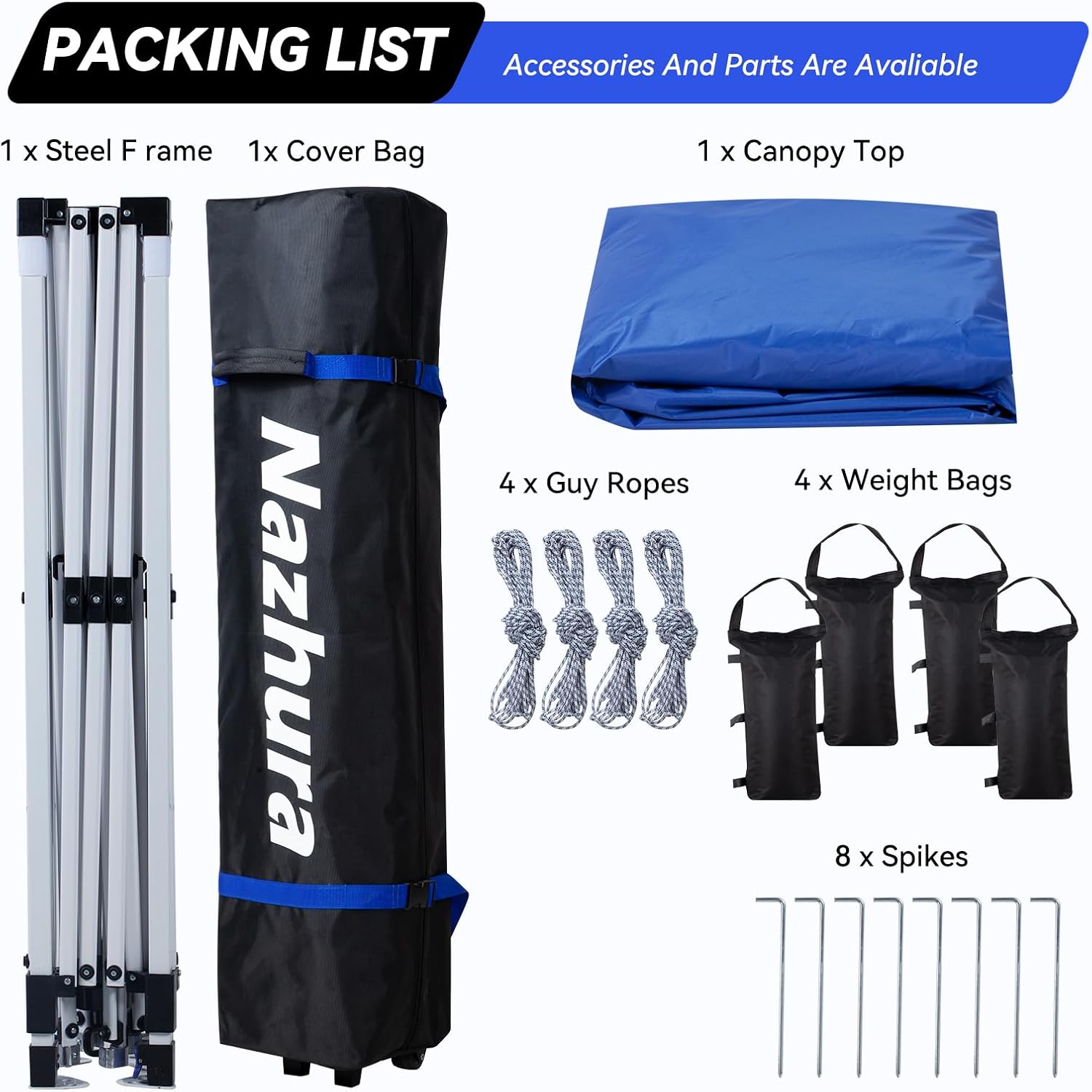 Nazhura 10' x 10' Pop Up Canopy Tent with Sand Weight Bag, Freestanding Sun Shelter for Picnic and Camping, One Person Setup and Height Adjustable (Blue)