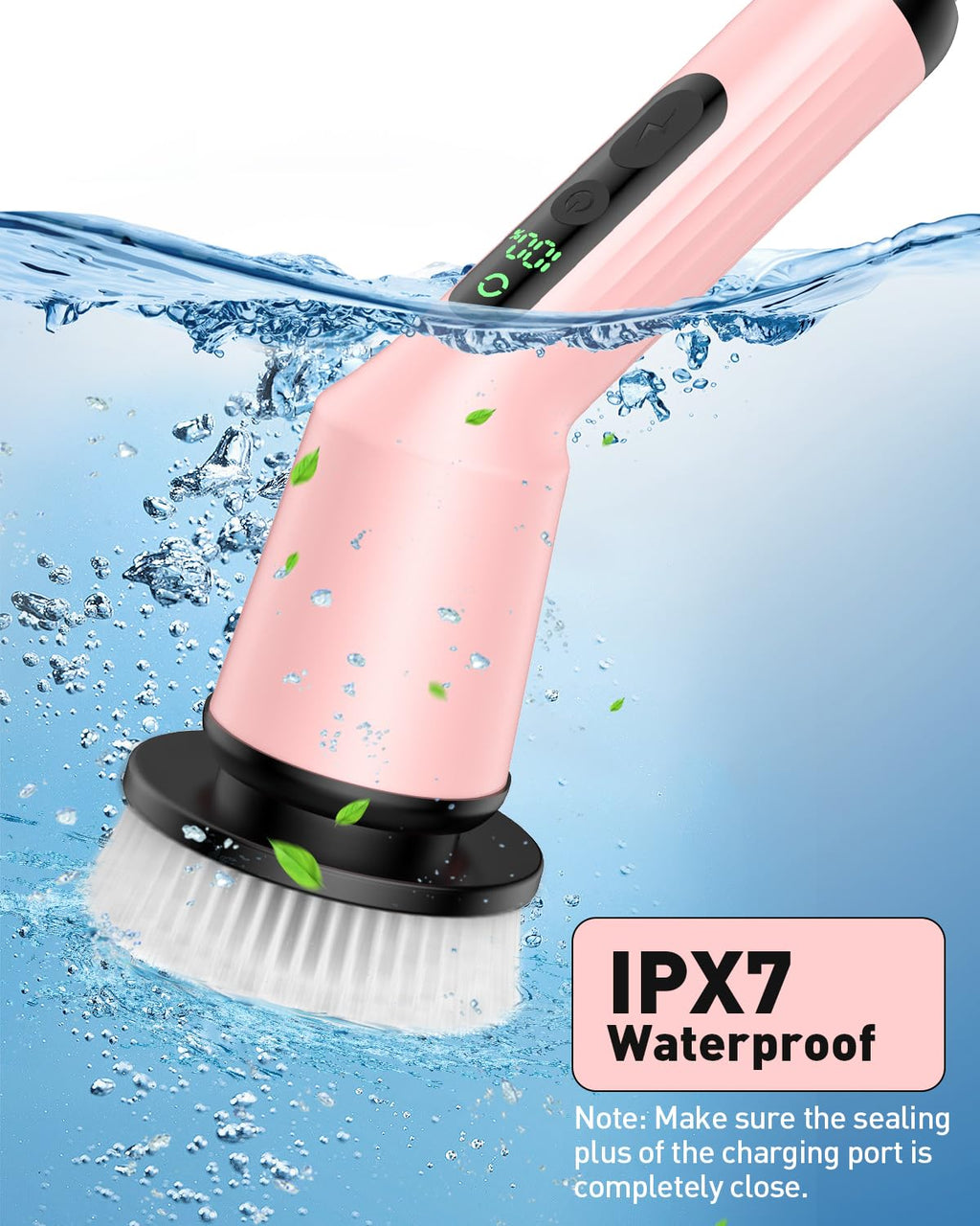 Electric Spin Scrubber for Cleaning Bathroom, Shower Scrubber Cordless Cleaning Brush with IPX7 Waterproof & 2 Speed, 3 Brush Heads, Bathroom Cleaning Supplies for Shower Tub Tile Toilet Grey