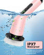 Electric Spin Scrubber for Cleaning Bathroom, Shower Scrubber Cordless Cleaning Brush with IPX7 Waterproof & 2 Speed, 3 Brush Heads, Bathroom Cleaning Supplies for Shower Tub Tile Toilet Grey