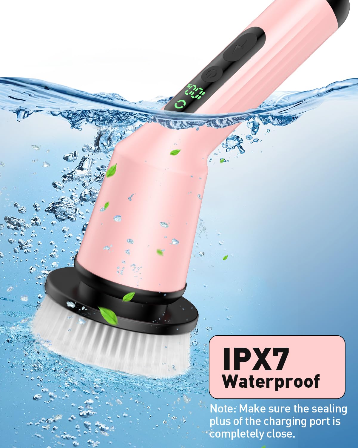 Electric Spin Scrubber for Cleaning Bathroom, Shower Scrubber Cordless Cleaning Brush with IPX7 Waterproof & 2 Speed, 3 Brush Heads, Bathroom Cleaning Supplies for Shower Tub Tile Toilet Grey