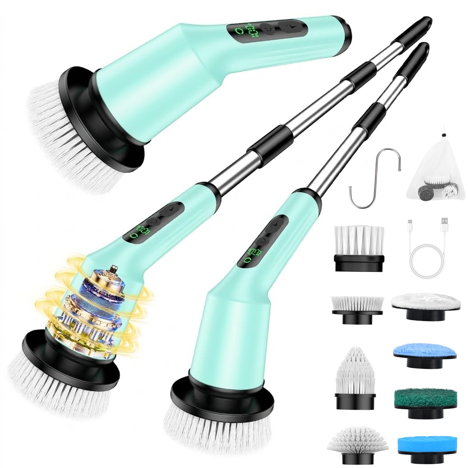 Electric Spin Scrubber for Cleaning Bathroom, Shower Scrubber Cordless Cleaning Brush with IPX7 Waterproof & 2 Speed, 3 Brush Heads, Bathroom Cleaning Supplies for Shower Tub Tile Toilet Grey