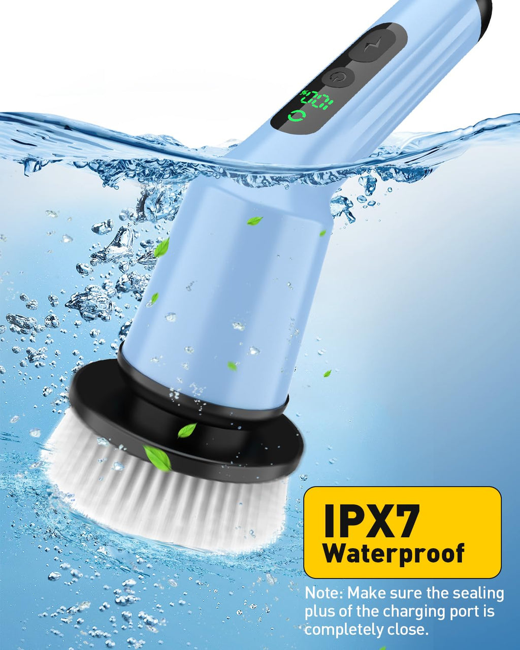 Electric Spin Scrubber for Cleaning Bathroom, Shower Scrubber Cordless Cleaning Brush with IPX7 Waterproof & 2 Speed, 3 Brush Heads, Bathroom Cleaning Supplies for Shower Tub Tile Toilet Grey