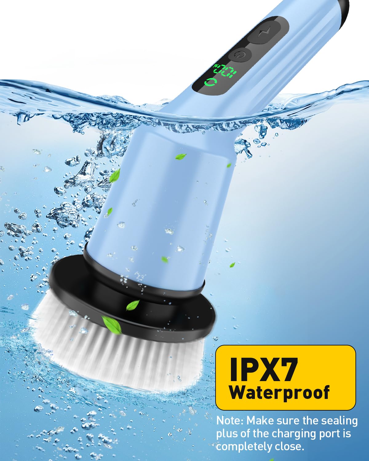 Electric Spin Scrubber for Cleaning Bathroom, Shower Scrubber Cordless Cleaning Brush with IPX7 Waterproof & 2 Speed, 3 Brush Heads, Bathroom Cleaning Supplies for Shower Tub Tile Toilet Grey