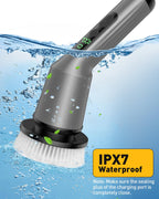 Electric Spin Scrubber for Cleaning Bathroom, Shower Scrubber Cordless Cleaning Brush with IPX7 Waterproof & 2 Speed, 3 Brush Heads, Bathroom Cleaning Supplies for Shower Tub Tile Toilet Grey