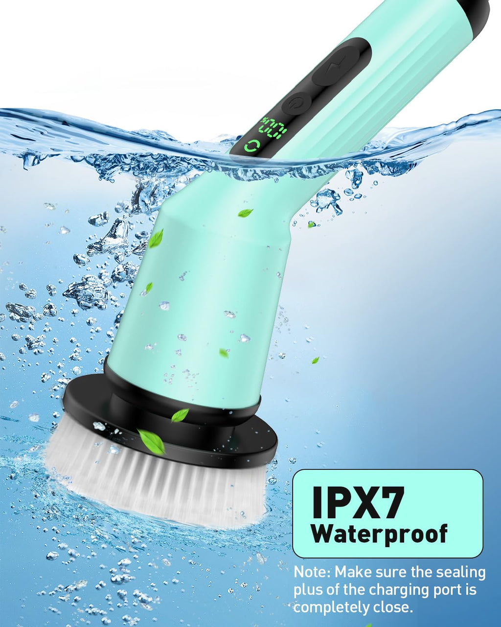 Electric Spin Scrubber for Cleaning Bathroom, Shower Scrubber Cordless Cleaning Brush with IPX7 Waterproof & 2 Speed, 3 Brush Heads, Bathroom Cleaning Supplies for Shower Tub Tile Toilet Grey