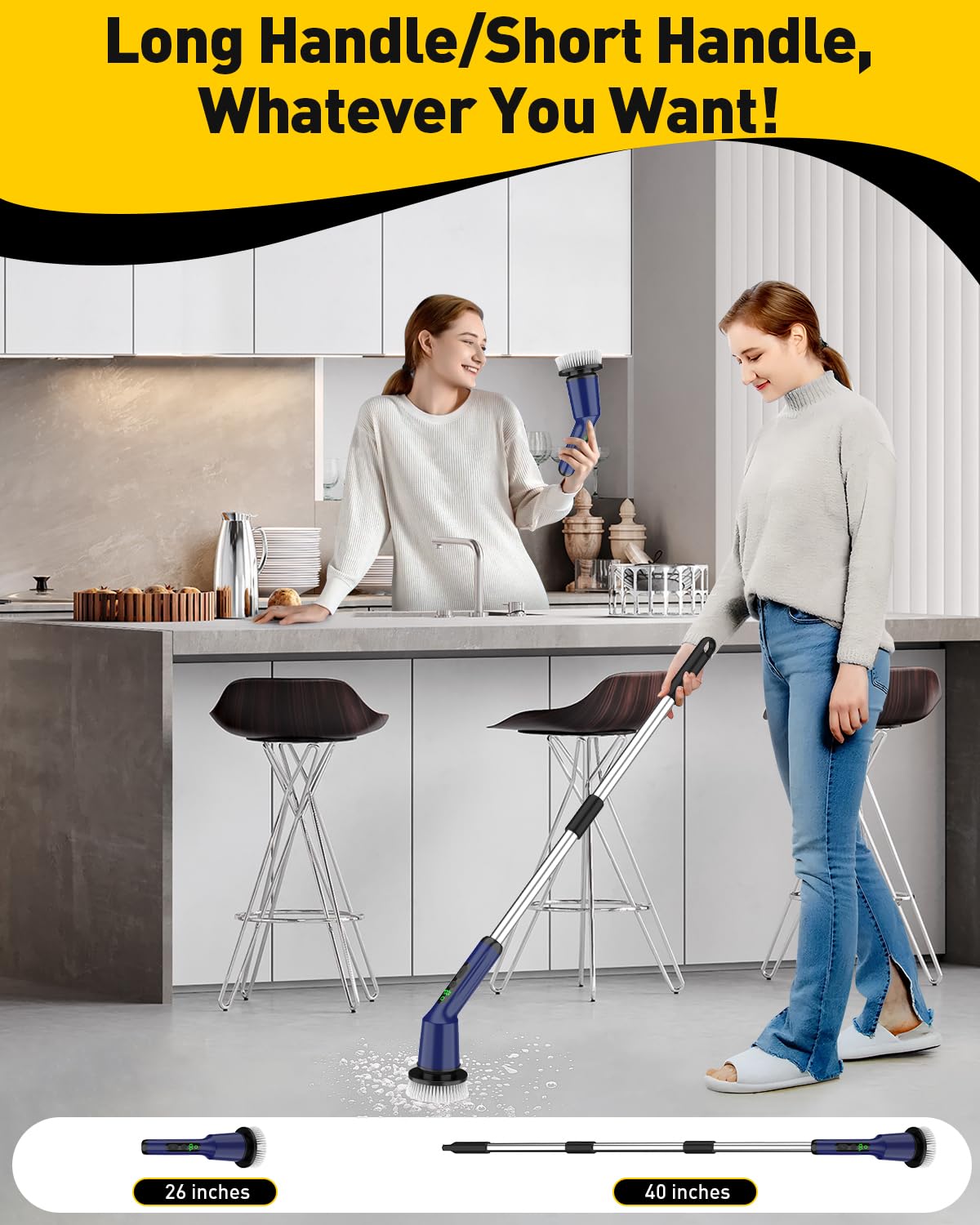 Electric Spin Scrubber for Cleaning Bathroom, Shower Scrubber Cordless Cleaning Brush with IPX7 Waterproof & 2 Speed, 3 Brush Heads, Bathroom Cleaning Supplies for Shower Tub Tile Toilet Grey