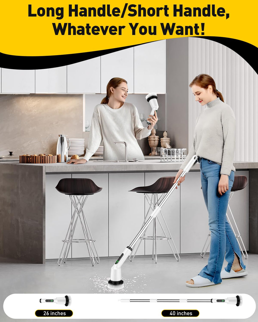 Electric Spin Scrubber for Cleaning Bathroom, Shower Scrubber Cordless Cleaning Brush with IPX7 Waterproof & 2 Speed, 3 Brush Heads, Bathroom Cleaning Supplies for Shower Tub Tile Toilet Grey
