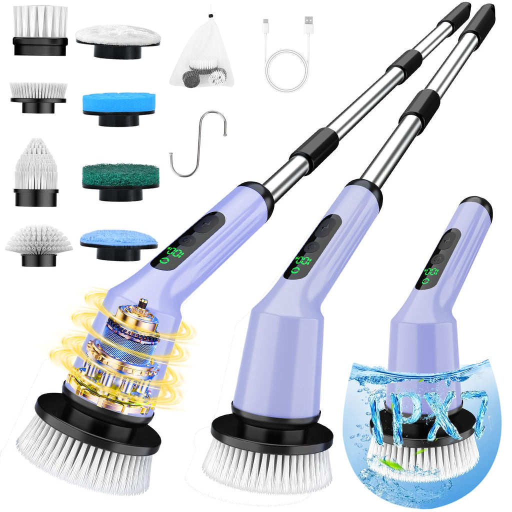 Electric Spin Scrubber for Cleaning Bathroom, Shower Scrubber Cordless Cleaning Brush with IPX7 Waterproof & 2 Speed, 3 Brush Heads, Bathroom Cleaning Supplies for Shower Tub Tile Toilet Grey