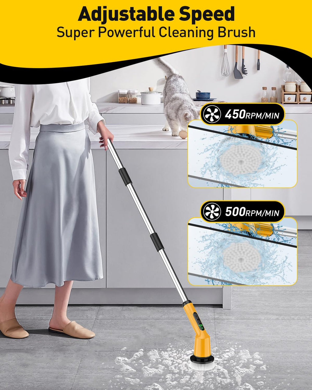 Electric Spin Scrubber for Cleaning Bathroom, Shower Scrubber Cordless Cleaning Brush with IPX7 Waterproof & 2 Speed, 3 Brush Heads, Bathroom Cleaning Supplies for Shower Tub Tile Toilet Grey