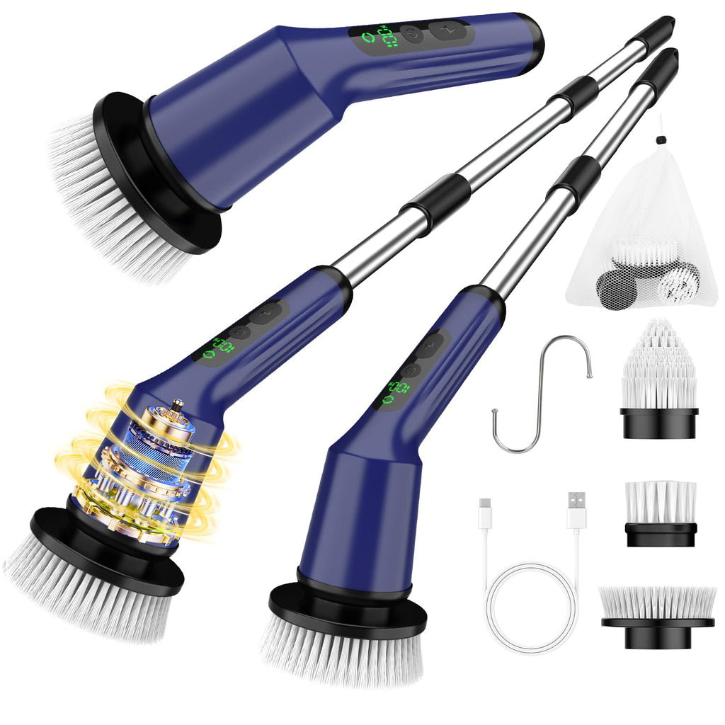 Electric Spin Scrubber for Cleaning Bathroom, Shower Scrubber Cordless Cleaning Brush with IPX7 Waterproof & 2 Speed, 3 Brush Heads, Bathroom Cleaning Supplies for Shower Tub Tile Toilet Grey