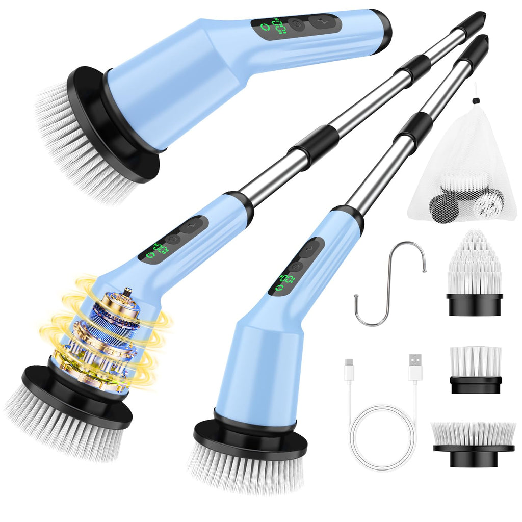 Electric Spin Scrubber for Cleaning Bathroom, Shower Scrubber Cordless Cleaning Brush with IPX7 Waterproof & 2 Speed, 3 Brush Heads, Bathroom Cleaning Supplies for Shower Tub Tile Toilet Grey