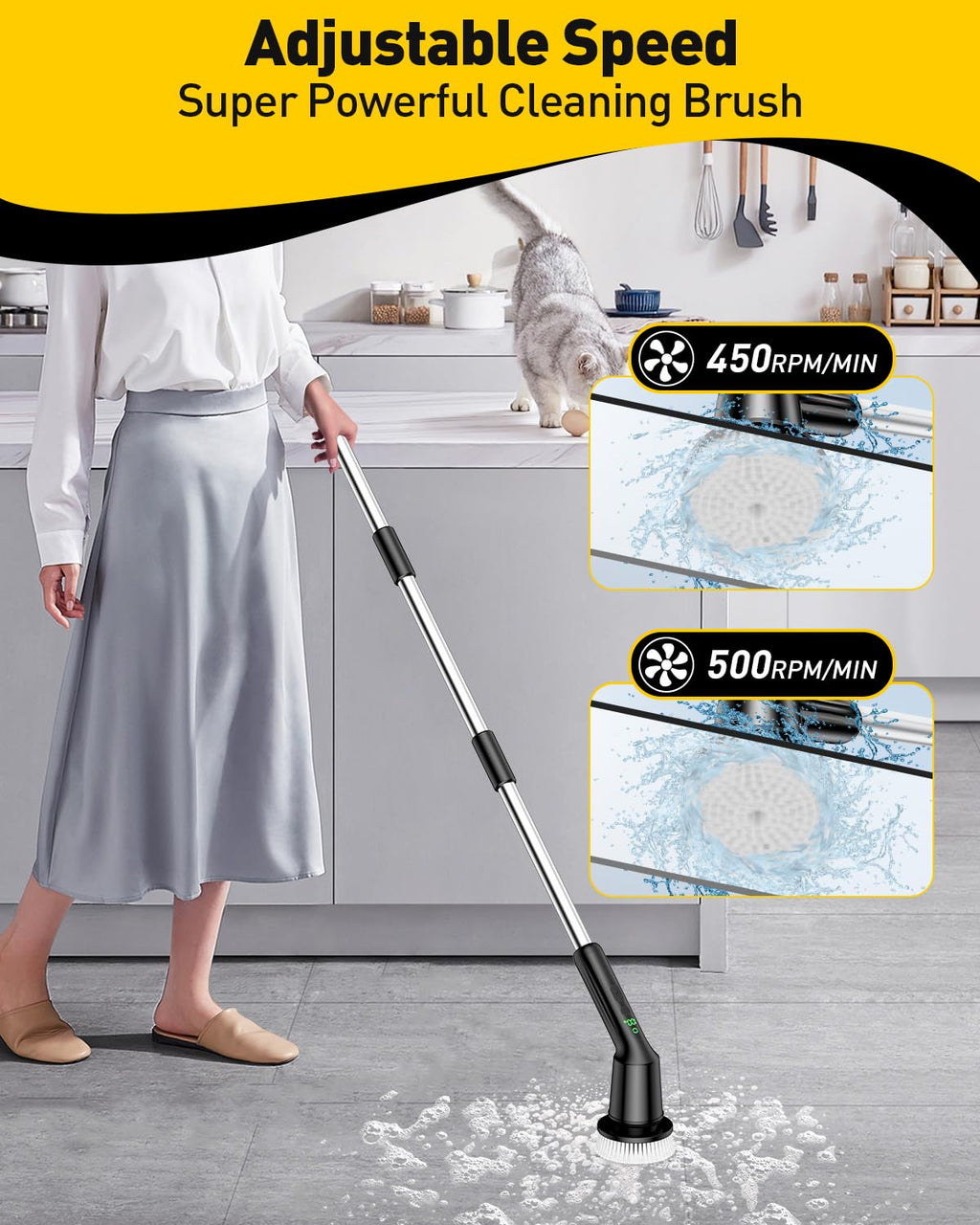 Electric Spin Scrubber for Cleaning Bathroom, Shower Scrubber Cordless Cleaning Brush with IPX7 Waterproof & 2 Speed, 3 Brush Heads, Bathroom Cleaning Supplies for Shower Tub Tile Toilet Grey