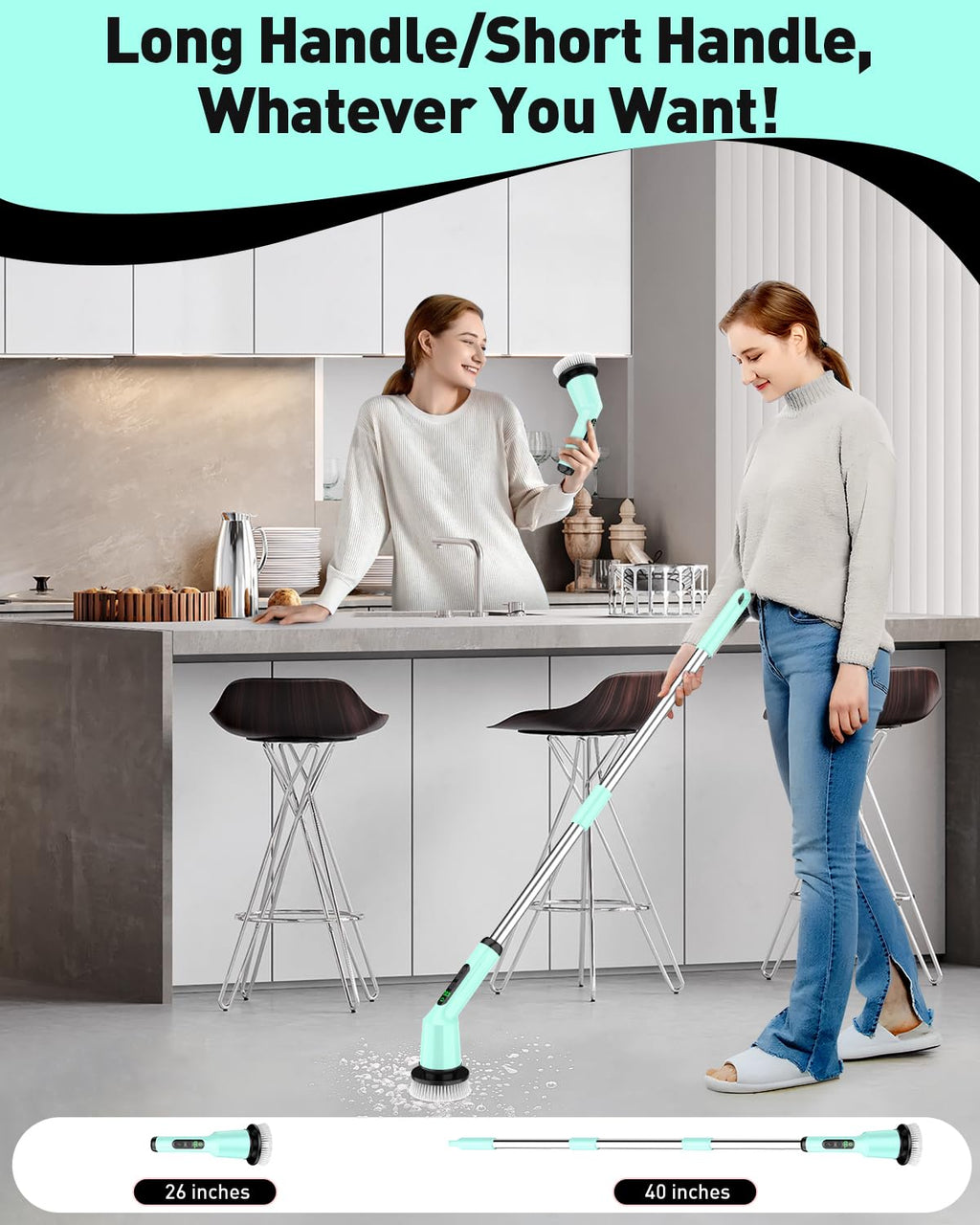 Electric Spin Scrubber for Cleaning Bathroom, Shower Scrubber Cordless Cleaning Brush with IPX7 Waterproof & 2 Speed, 3 Brush Heads, Bathroom Cleaning Supplies for Shower Tub Tile Toilet Grey