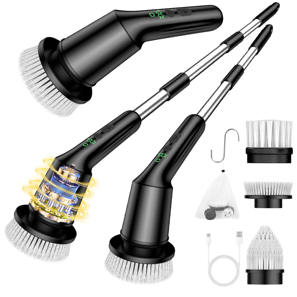 Electric Spin Scrubber for Cleaning Bathroom, Shower Scrubber Cordless Cleaning Brush with IPX7 Waterproof & 2 Speed, 3 Brush Heads, Bathroom Cleaning Supplies for Shower Tub Tile Toilet Grey