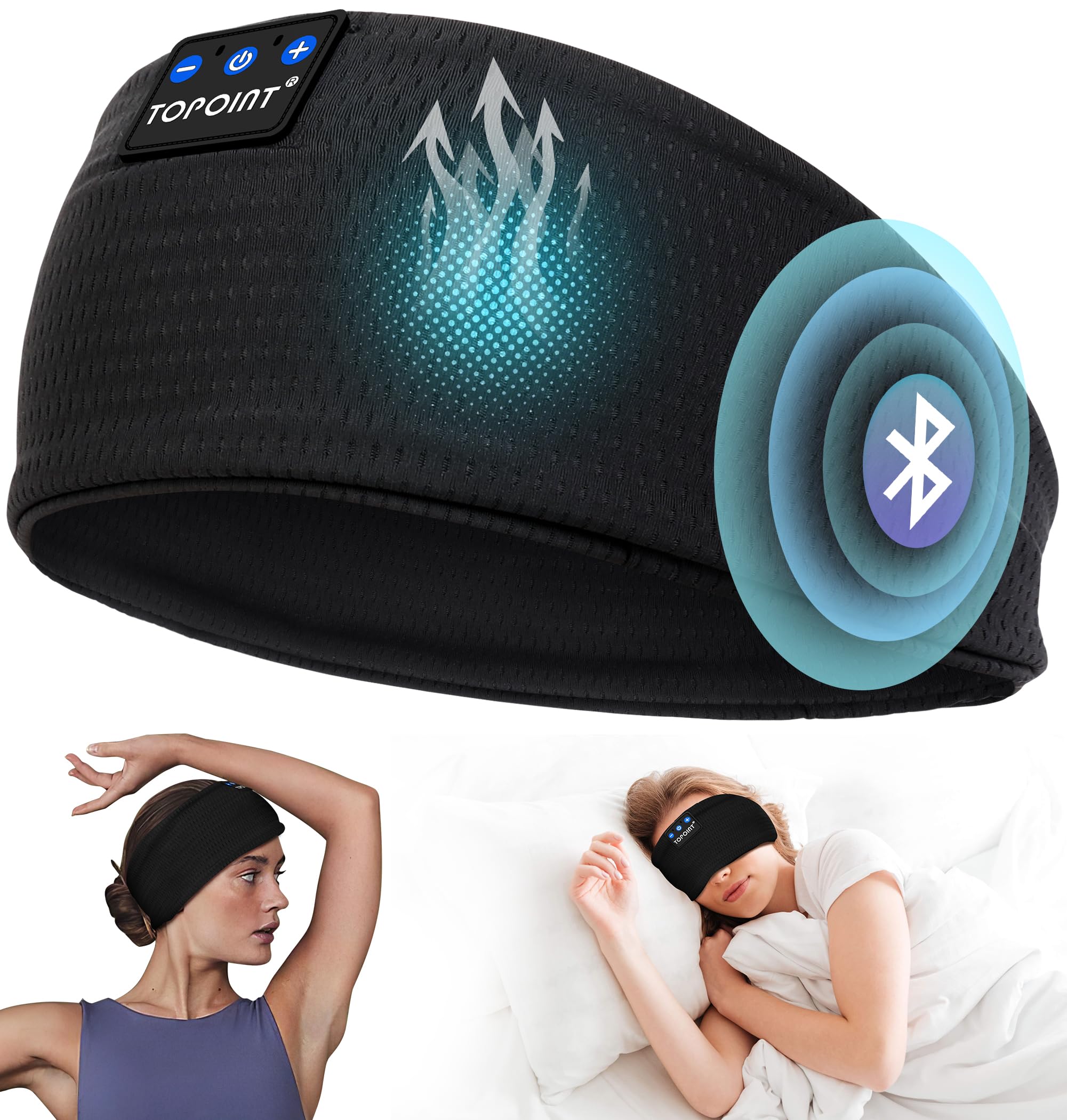 TOPOINT Sleep Headphones Headband Bluetooth 5.4, Sports Headband Earphones Sleeping Bluetooth Wireless with USB C for Women Men Sports Gifts Workout Jogging Yoga Insomnia Air Travel Meditation